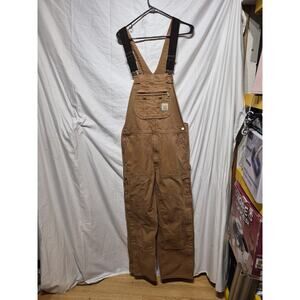 Carhartt Mens Canvas Straight Leg Double Knee Lined Overalls. Great Shape.34/32